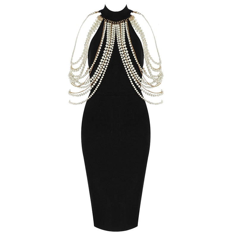 Women Bandage Dress 2020 New Arrival Sleeveless Black Beading Sexy