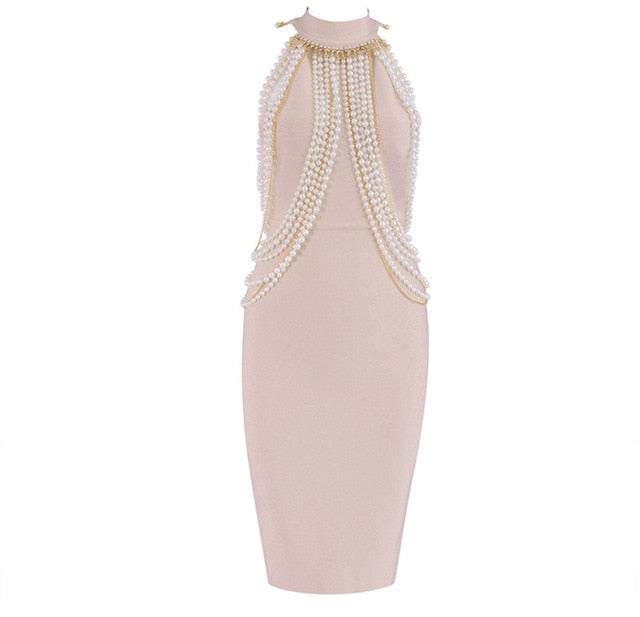 Women Bandage Dress 2020 New Arrival Sleeveless Black Beading Sexy