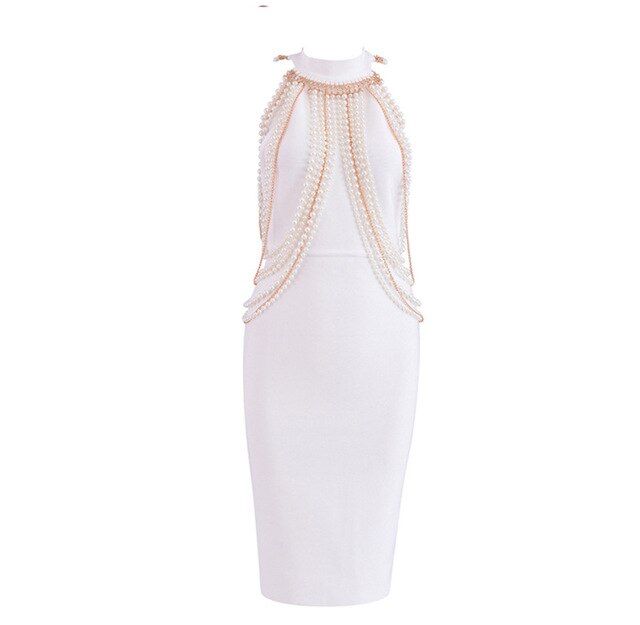 Women Bandage Dress 2020 New Arrival Sleeveless Black Beading Sexy